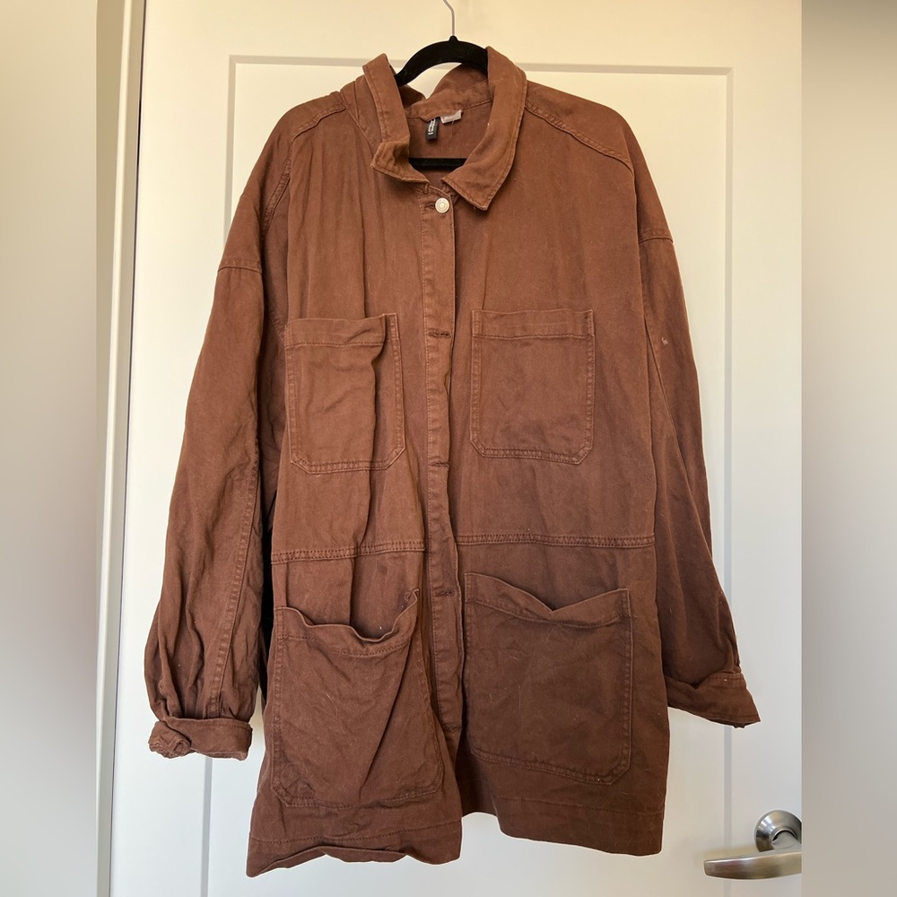 Twill utility camp shacket- chocolate brown